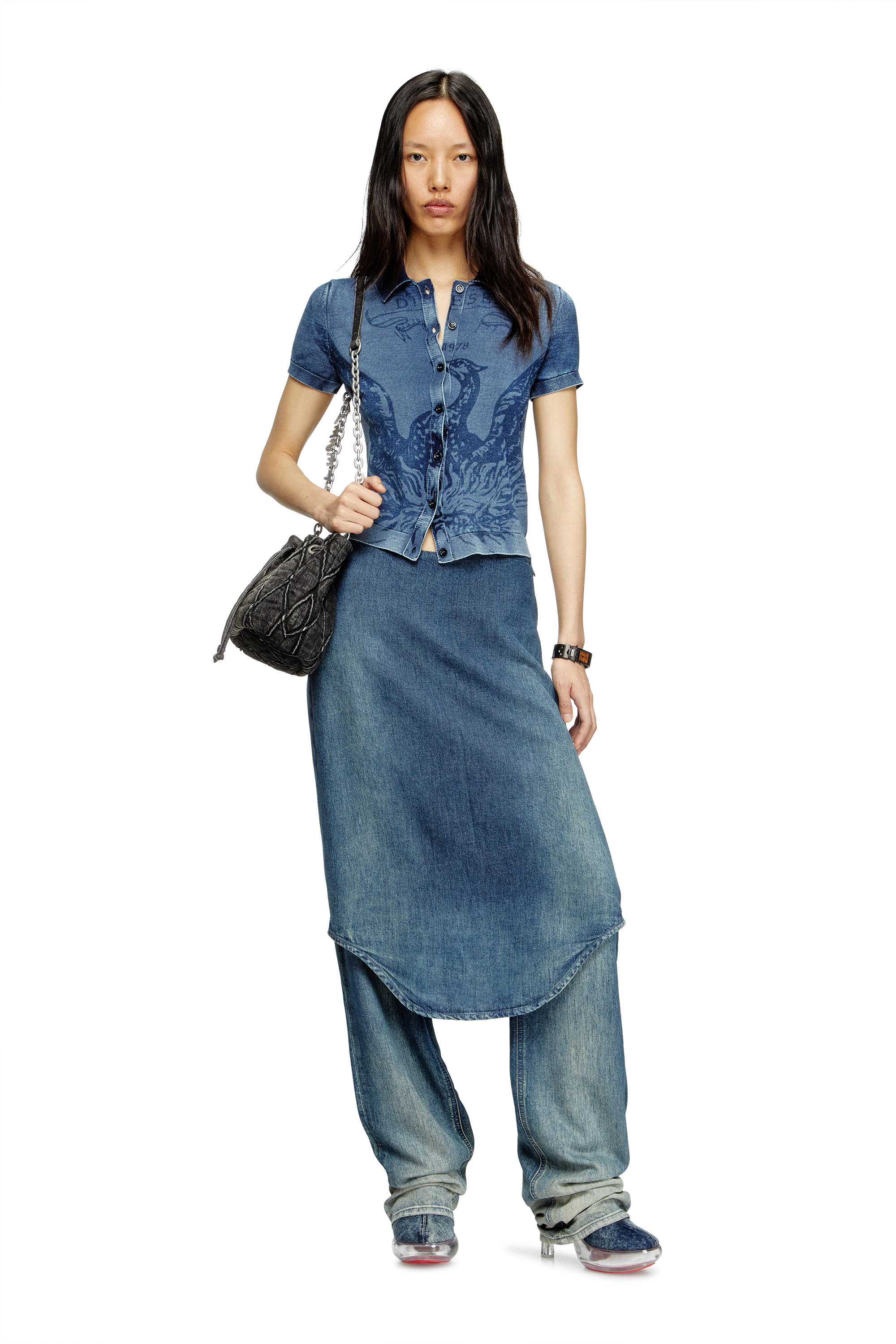 Diesel - CHARM-D BUCKET S, Charm-D S-Borsa bucket in denim trapuntato e trattato Donna in Nero - 2