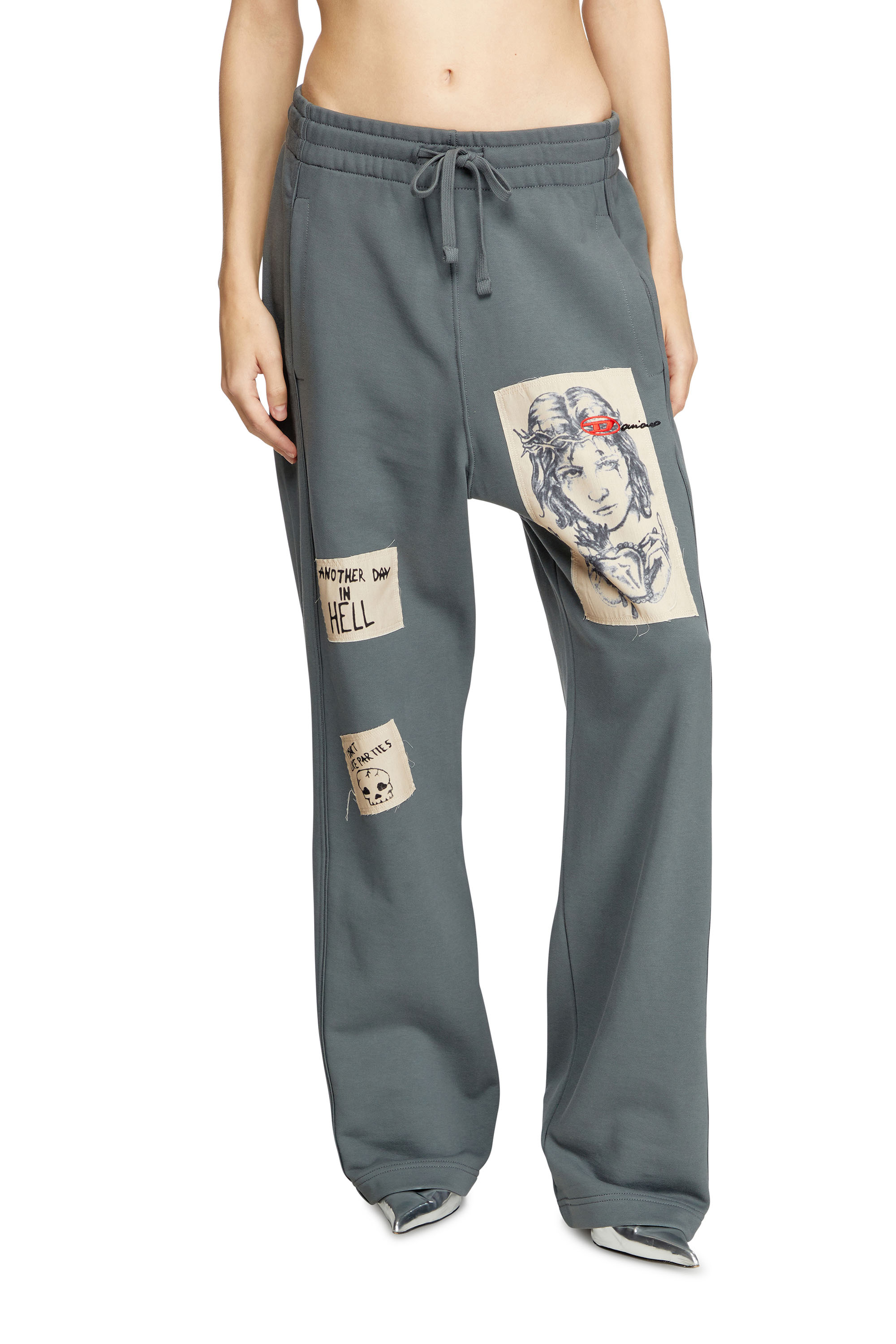 Diesel - P-MARTYANS-DD, Unisex Track-Hose mit Tattoo-Patches in Grau - 1