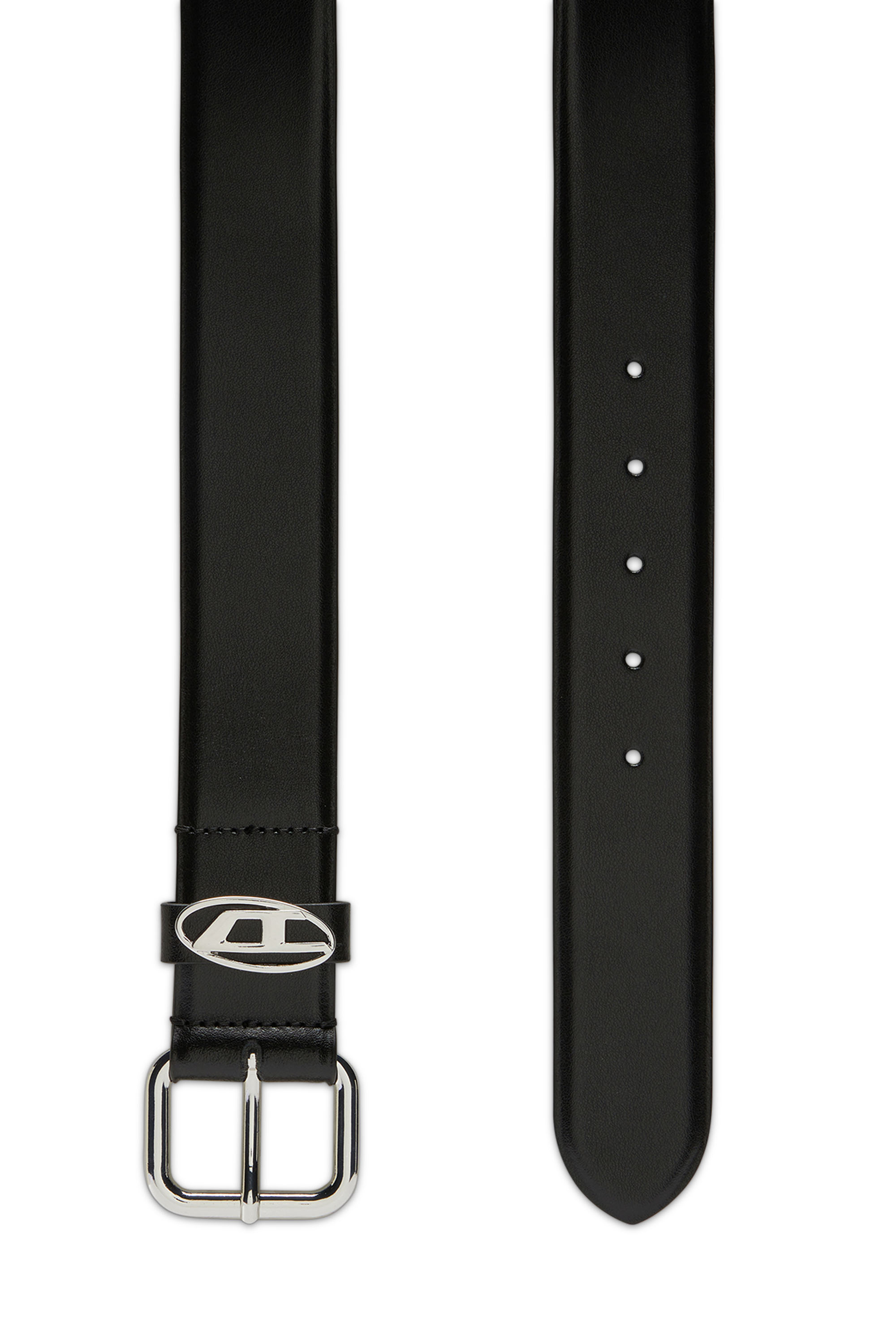Diesel - B-1DR OVAL D LOOP, Unisex Gürtel aus Leder mit Logo-Plakette in Schwarz - 2