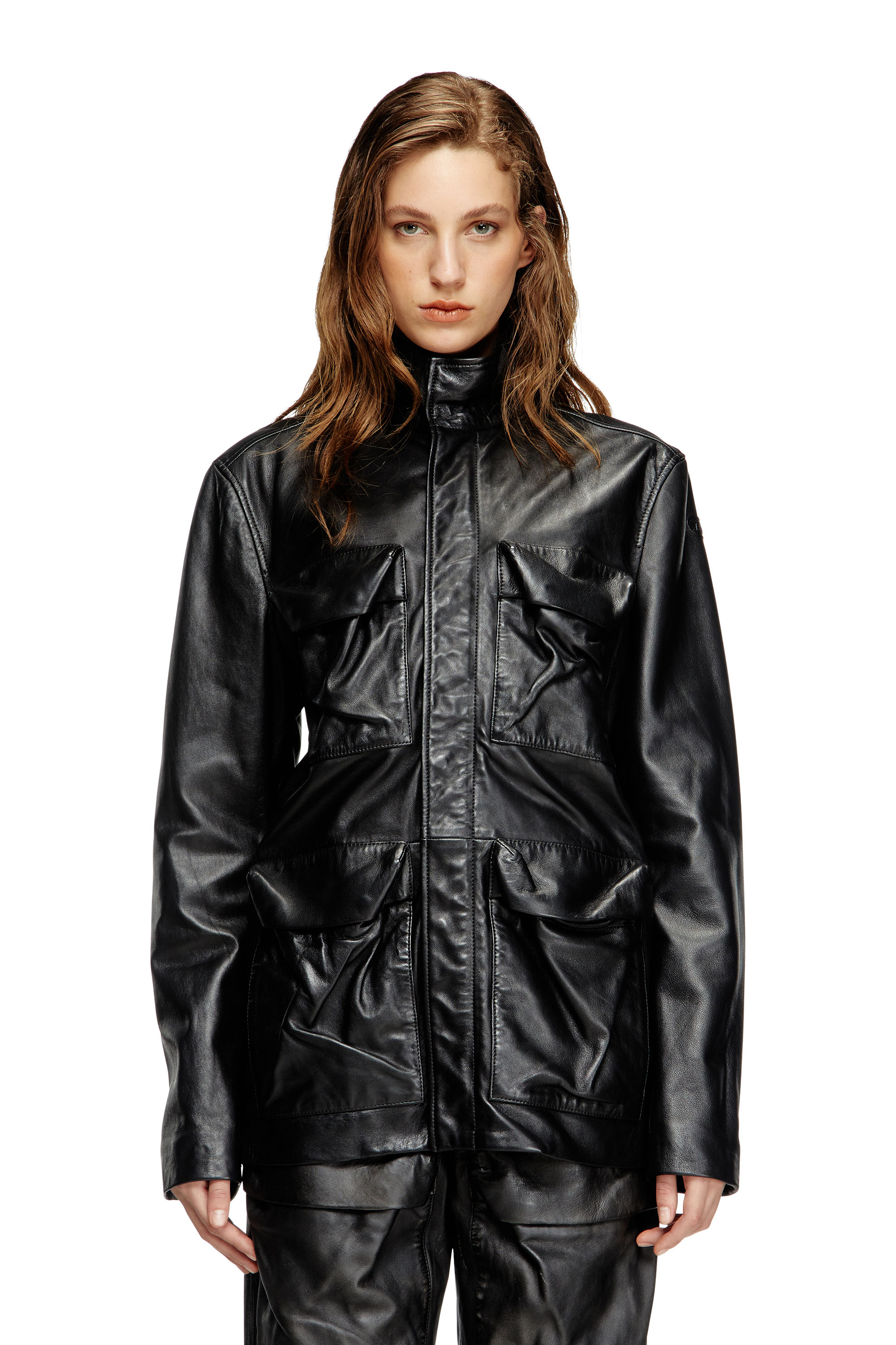 Diesel - L-GAST, Unisex Jacke aus Leder mit Utility-Taschen in Schwarz - 1