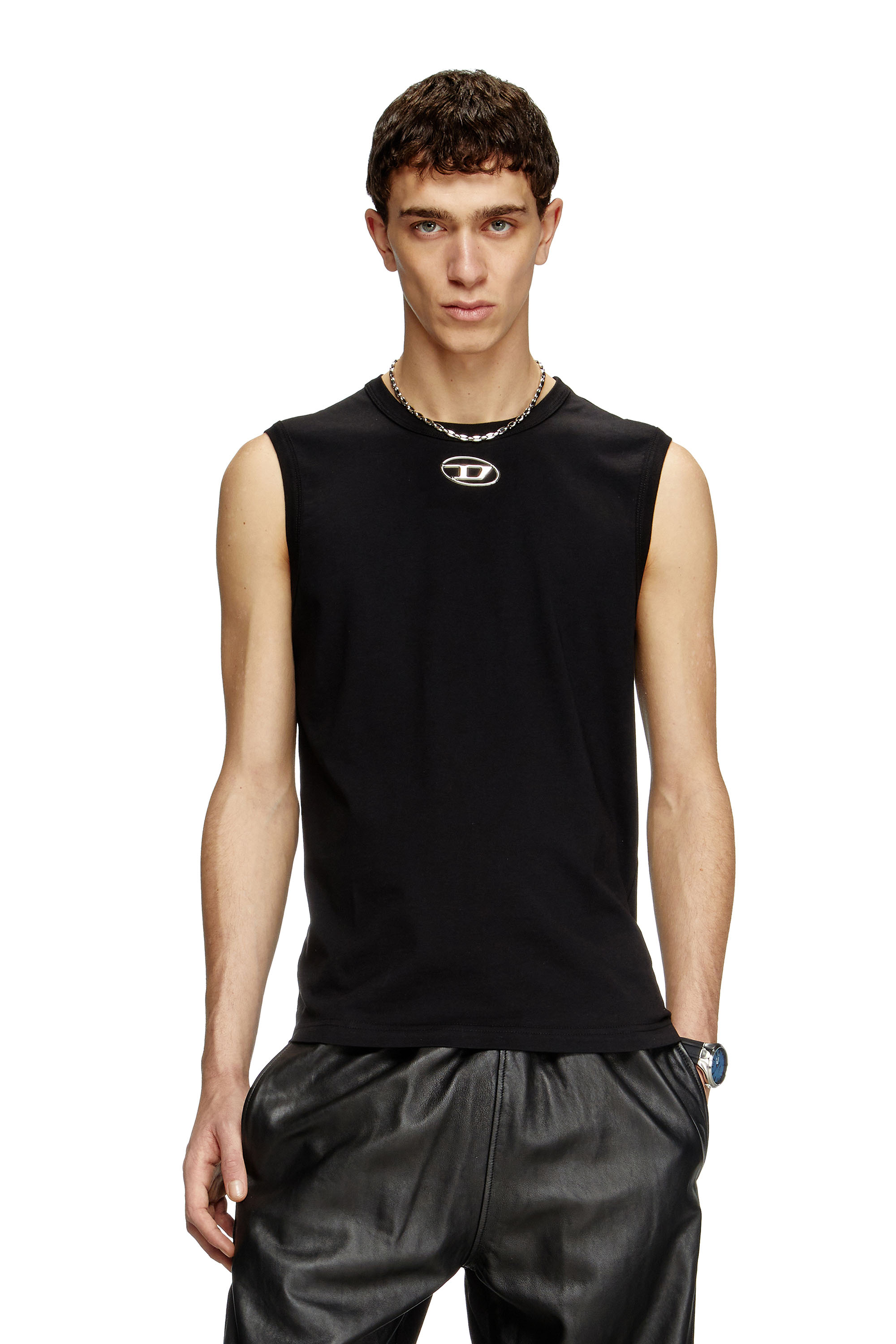 Diesel - T-BISCO-OD, Tank top con Oval D metallizzato Uomo in Nero - 1