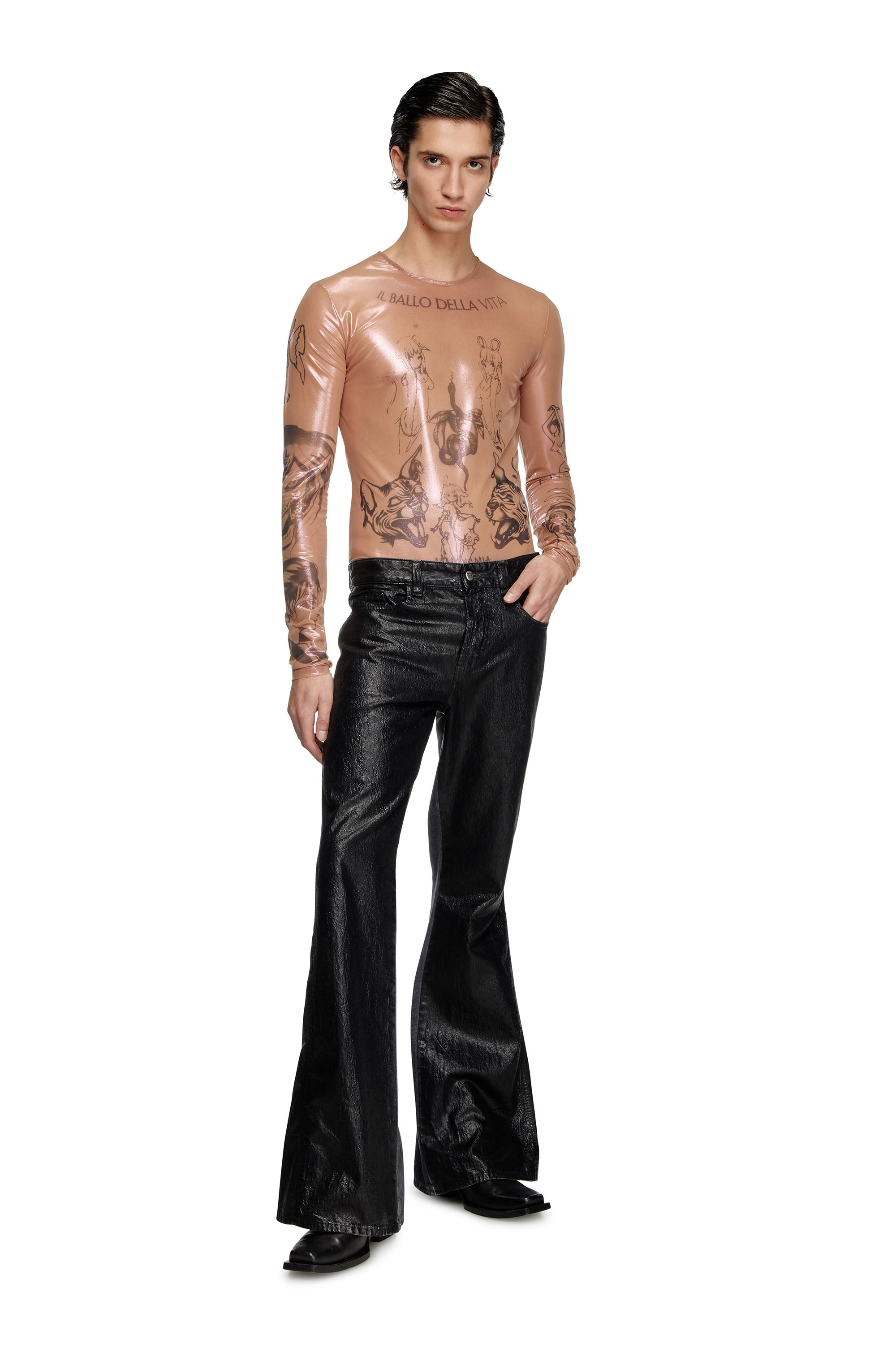 Diesel - T-CLAUDE-DD, Top in tulle stretch effetto tattoo Unisex in Rosa - 2