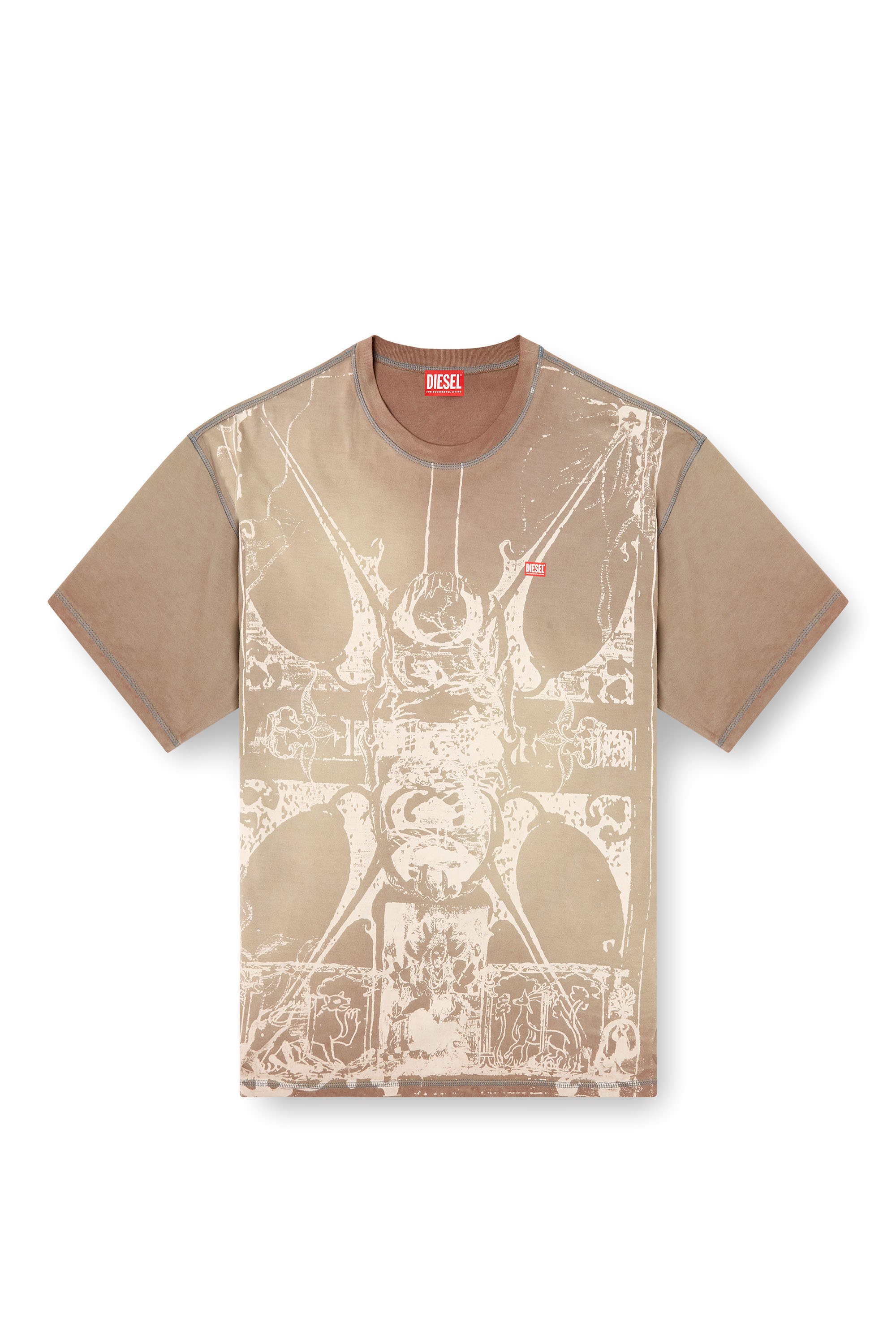 Diesel - T-BOXT-T13, T-shirt con stampa medievale tonale Uomo in Marrone - 3