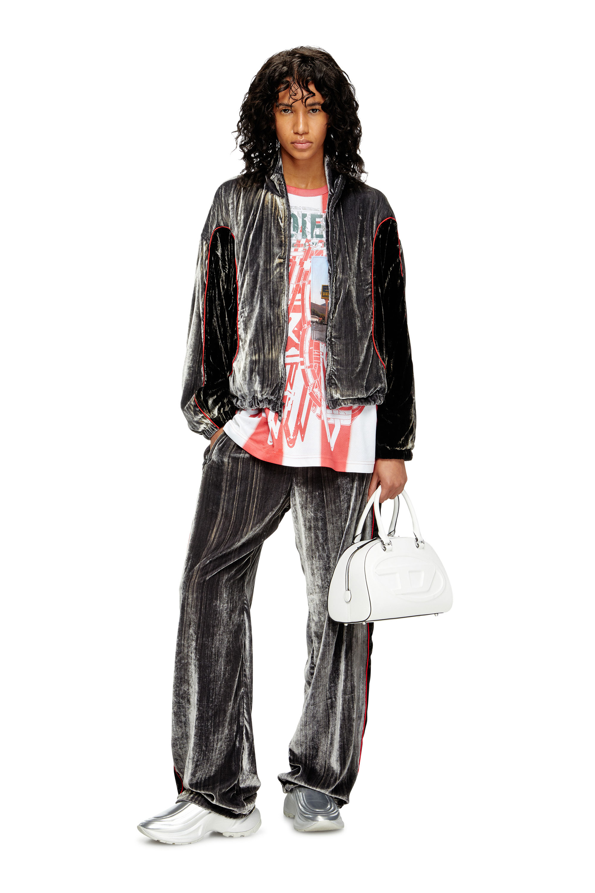 Diesel - G-RIFFIN, Damen Trackjacke aus behandeltem Samt in Dunkelgrau - 2