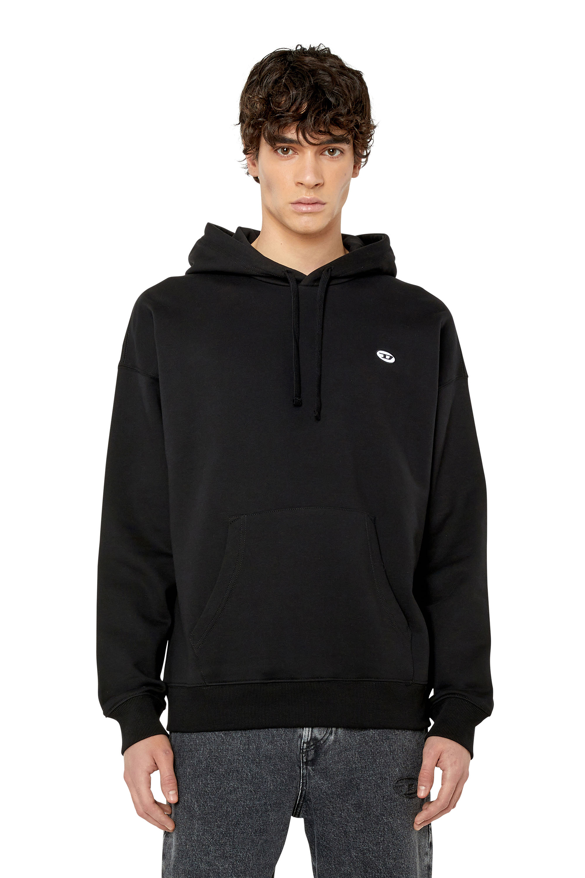 Diesel - S-ROB-HOOD-DOVAL-PJ, Felpa con cappuccio e patch oval D Uomo in Nero - 1
