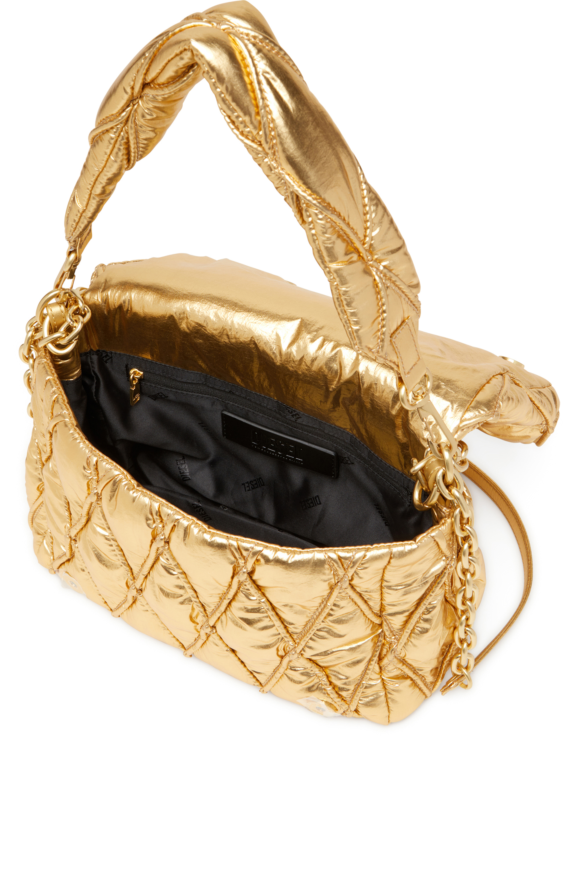 Diesel - CHARM-D SHOULDER M, Charm-D M-Borsa a spalla in nylon metallizzato trapuntato Donna in Oro - 4