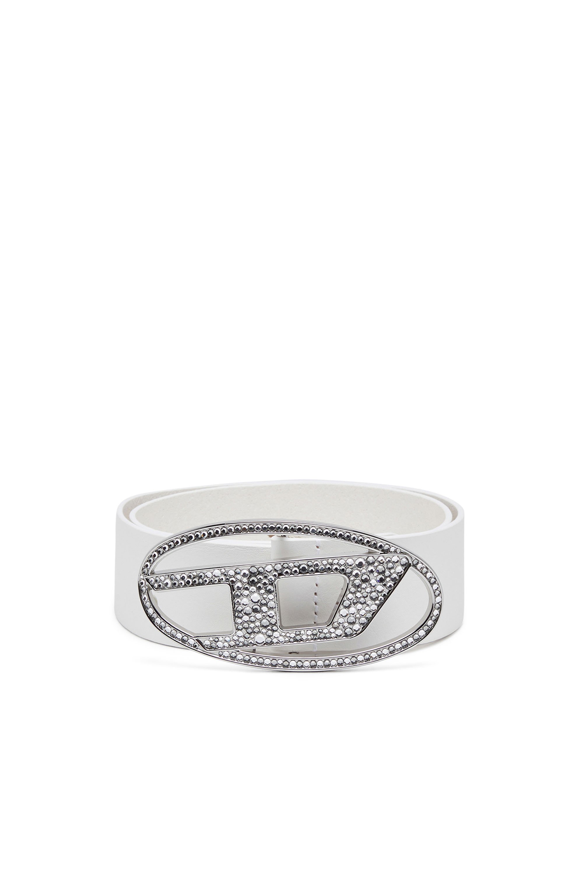 Diesel - B-1DR STRASS, Cintura in pelle con da strass Donna in Bianco - 1