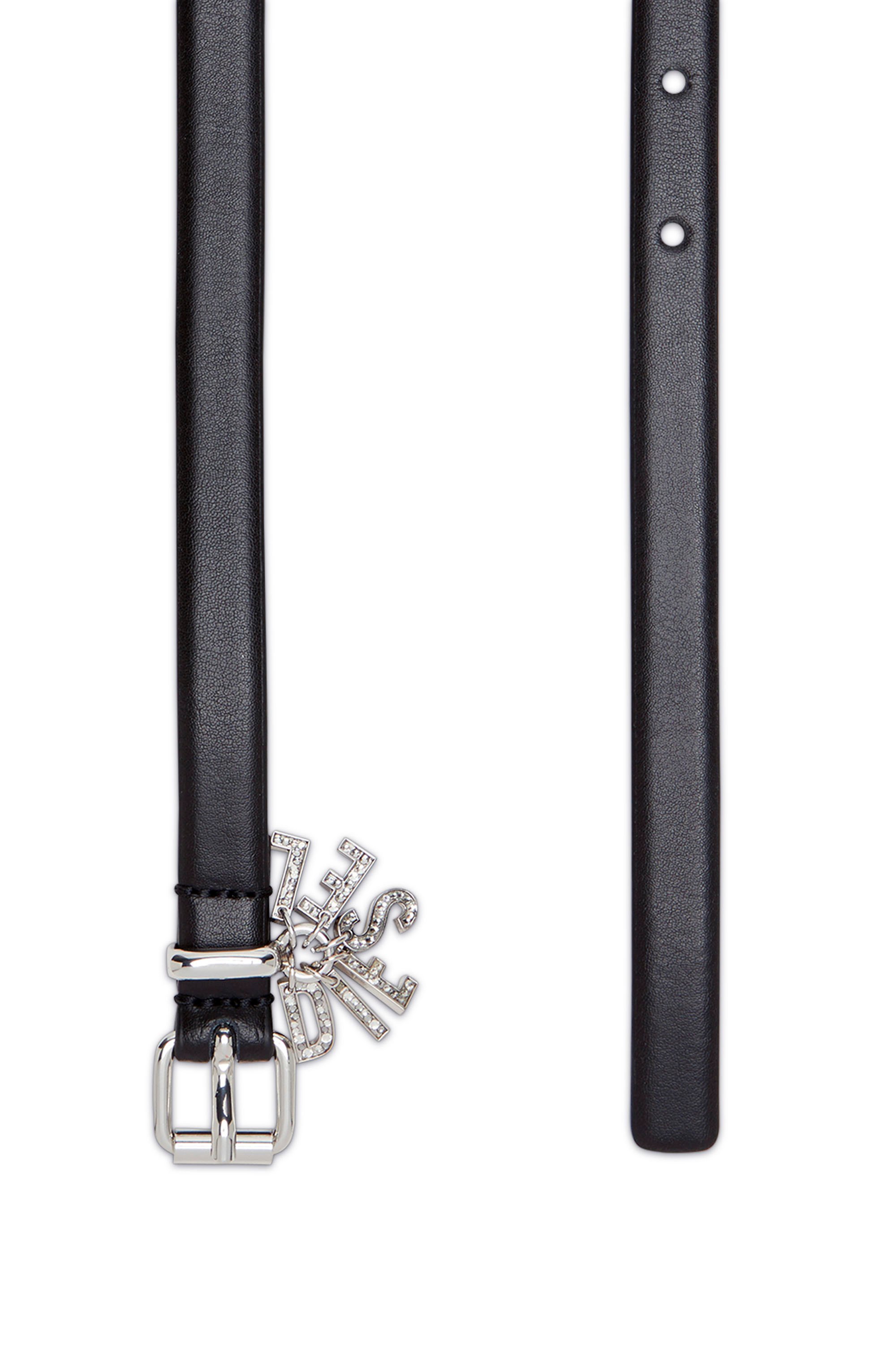Diesel - B-CHARM-LOOP, Cintura in pelle con charm in strass Donna in Nero - 2