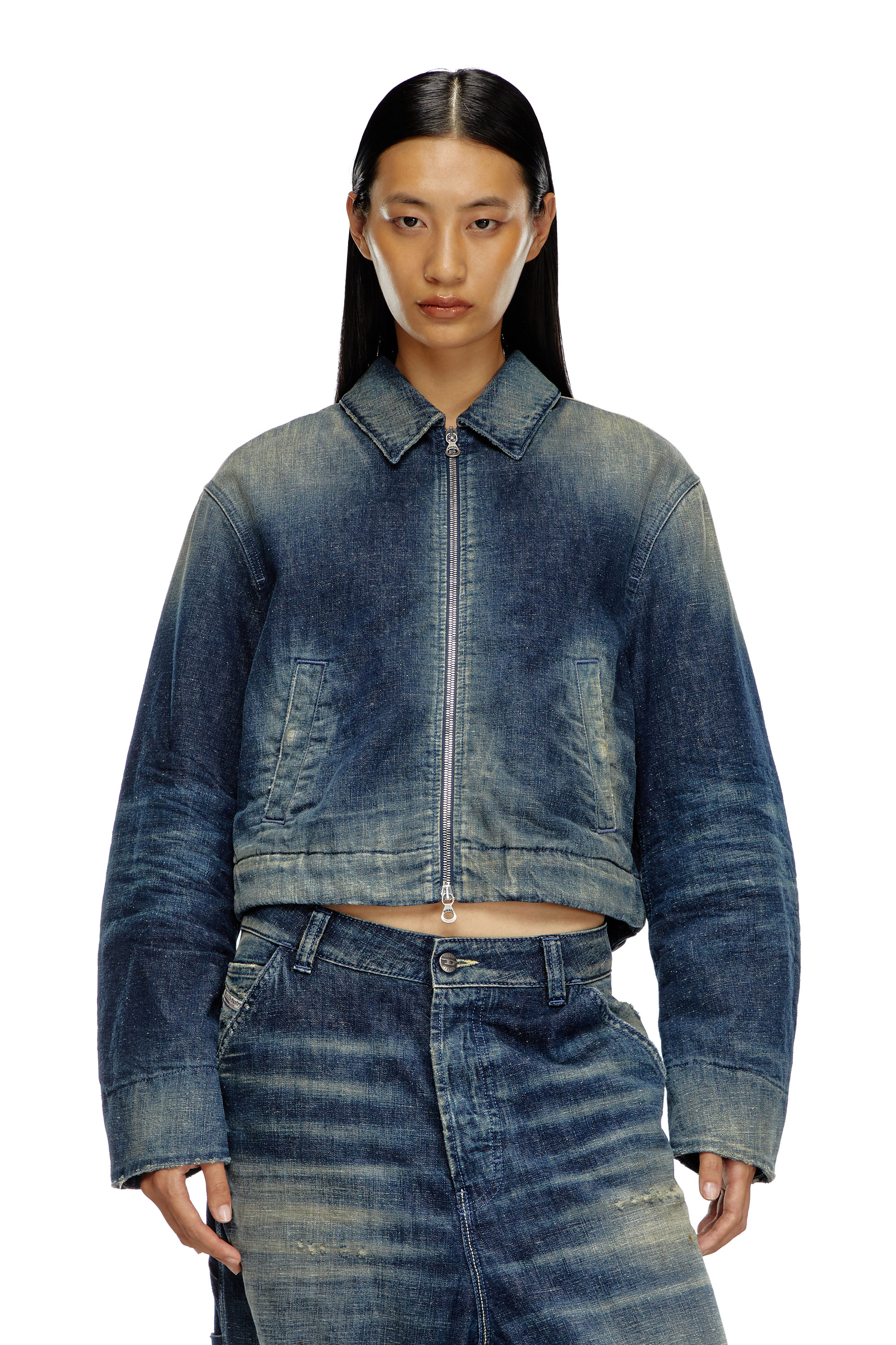 Diesel - DE-NOVA, Damen Gefütterte Jacke aus Denim im Utility-Stil in Dunkelblau - 1